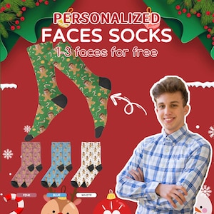 Aangepaste kerstsokken, aangepaste fotosokken, kerstsokken personalisatie, gezichtssokken, gepersonaliseerde kerstsokken, grappig kerstcadeau
