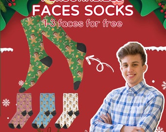 Chaussettes de Noël personnalisées, Chaussettes photo personnalisées, Personnalisation de chaussettes de Noël, Chaussettes faciales, Chaussettes de Noël personnalisées, Cadeau de Noël amusant