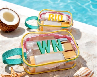 Bolsa de playa personalizada de PVC transparente, bolsa de piscina con nombre personalizado, organizador impermeable para ropa seca y mojada, regalo para damas de honor, recuerdo para despedida de soltera.