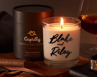 Personalised Scented Candle for Him | Tobacco, Oak & Cognac Soy Wax