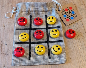 Happy Angry Rock Tac Toe Travel Game with Tic Tack Toe Grid Cloth Bag Original Gift