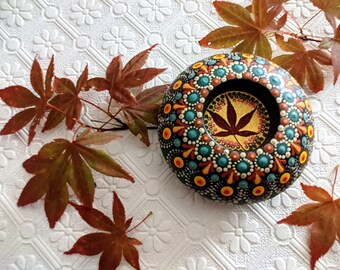 Japanese Maple Autumn Mandala Tealight Holder. Hand painted,Home decor, Useable Art