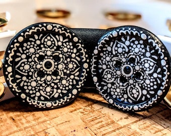 Large Black and White Handpainted Mandala 4 Hole Buttons. 40mm (2.5 inches)