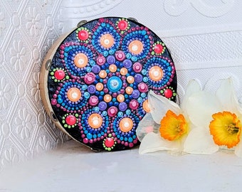 Hand Painted Flower Mandala 4 Inch Frame Drum.