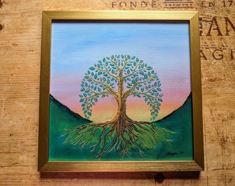Sycamore Gap Tree of Life Painting 12 x 12 inch Acrylic on Canvas Original Gift, Home Decor
