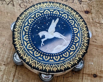 Unicorn Shooting Stars and Mars Mandala 8 Inch Tambourine  Beautiful Handpainted Mandala- Can be Personalized