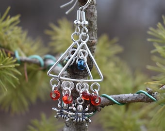 Tarantula Earrings Sterling Silver & Czech Glass