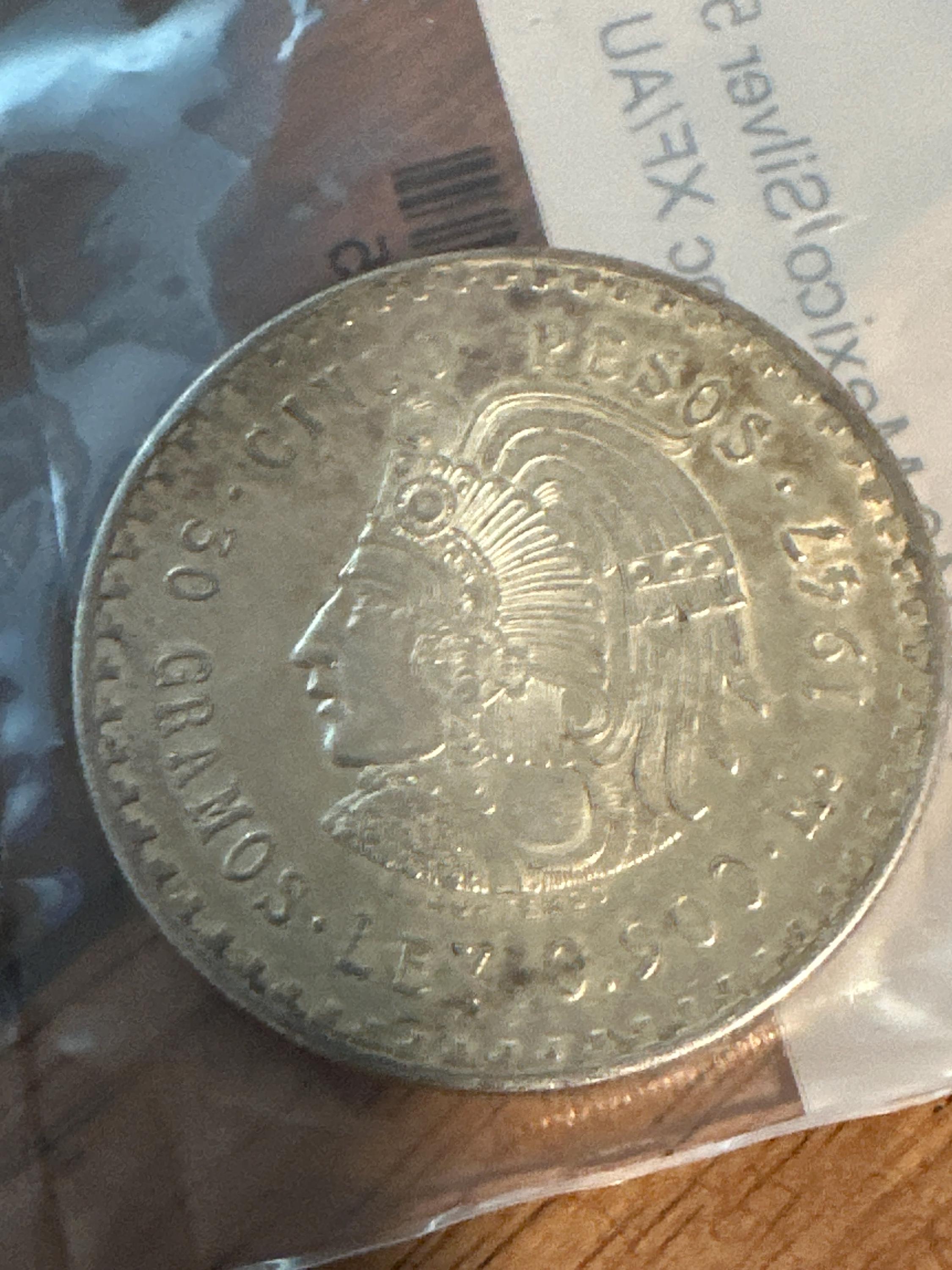 1947年 メキシコ 5ペソ 90% 銀貨 .900AG アステカ クアウテモック 30g 40 mm 本物保証 XF/AU AUMX137