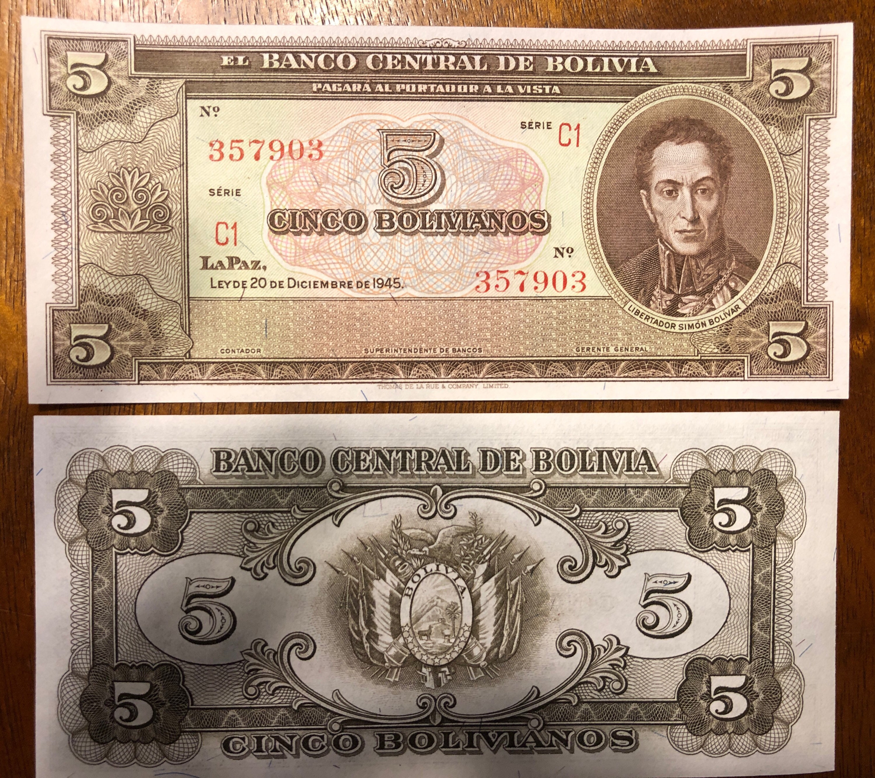 Bolivia 1945 5 Bolivianos Simón Bolívar Proyecto de Ley de Etsy