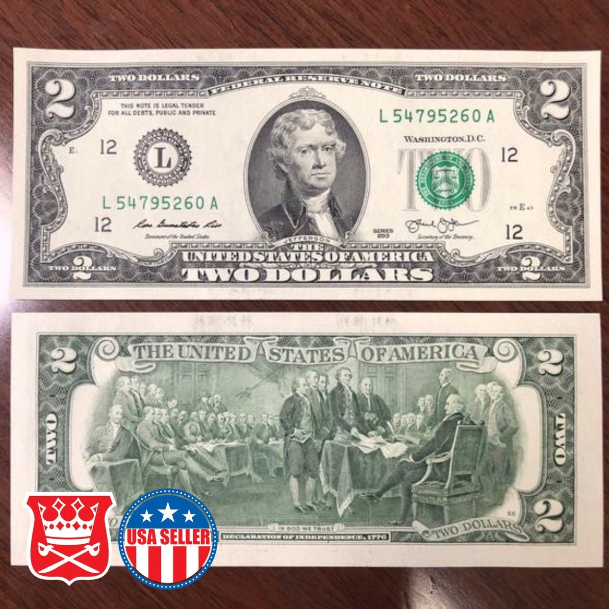 two dollar bill front and back