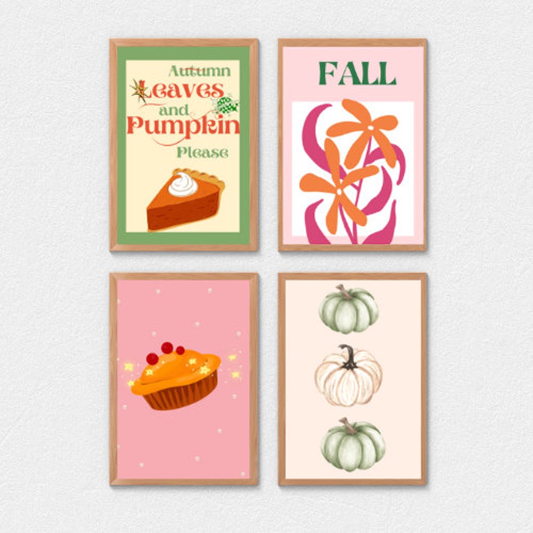 Pumpkin Wall Art Pink Autumn Foods Fall Floral Decor Autumn Etsy