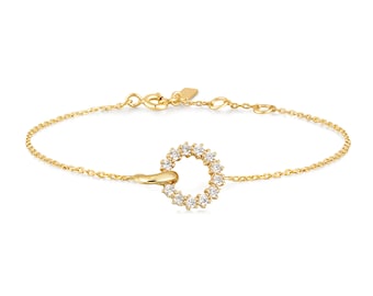 Gouden Pavé-armband, minimalistische armband met onderling verbonden cirkels, stijlvolle armband voor dagelijks gebruik voor vrouwen, 14k vergulde, stapelbare sieraden