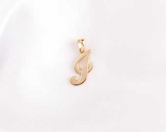 14k Solid Yellow Gold Initial I Pendant, Unisex Initial Pendant, i Letter Charm