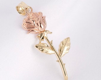 14k Rose Flower Pendant, Rose Charm Made Of 14k Solid Gold