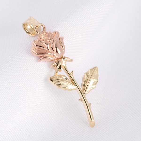 14k Rose Flower Pendant, Rose Charm Made Of 14k Solid Gold