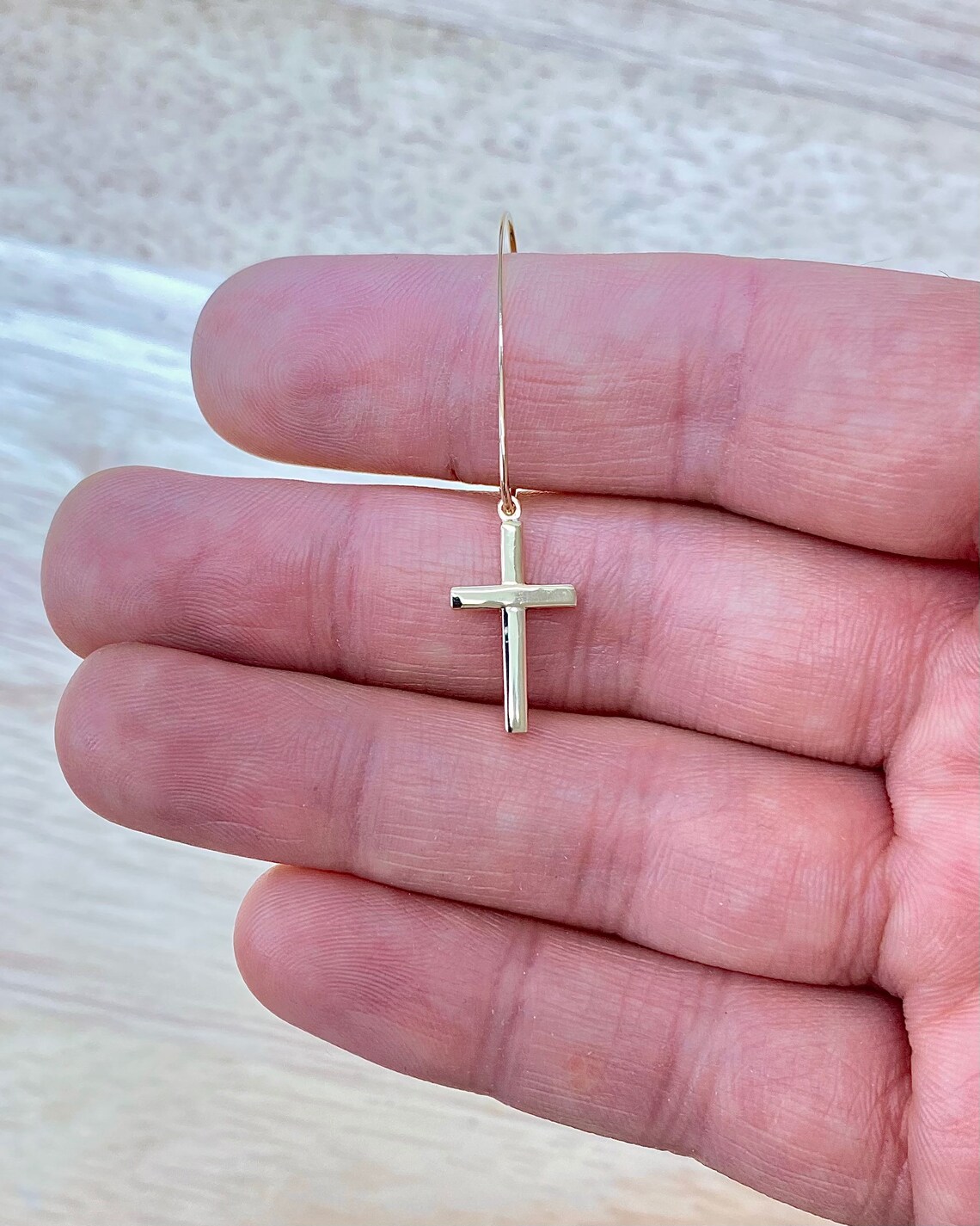 14k Gold Cross Earring 14k Solid Yellow Gold Earring Etsy
