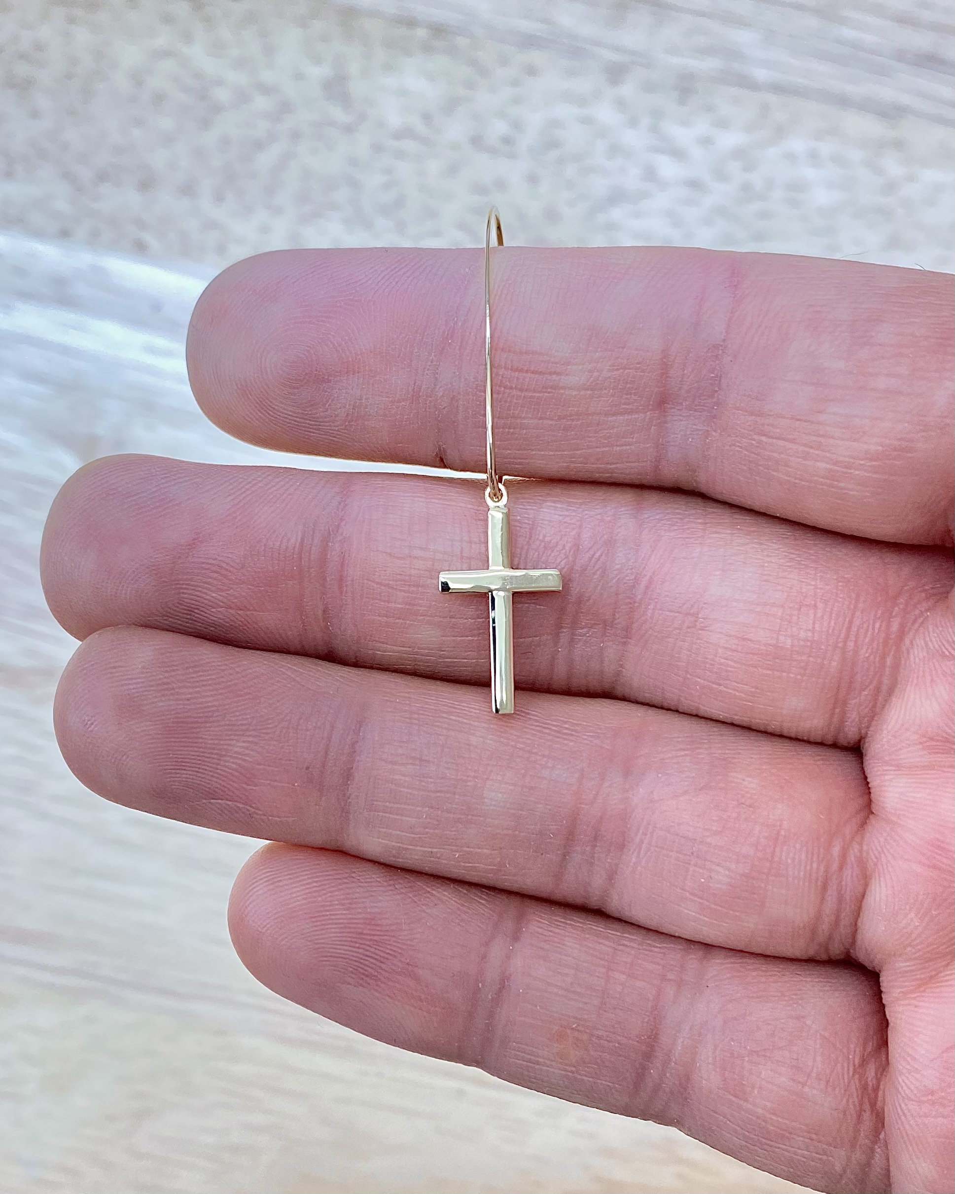 14k Gold Cross Earring 14k Solid Yellow Gold Earring Etsy