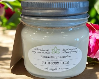 Hibiscus Palm Soy Wax Candle | All-Natural 8 oz Mason Jar