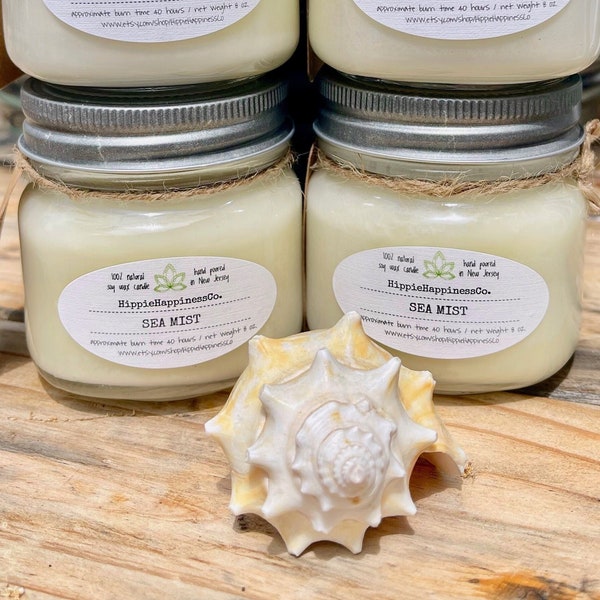 Sea Mist All-Natural Soy Wax Candle | 8 oz Mason Jar Candle | 100% Natural Soy Wax Candle