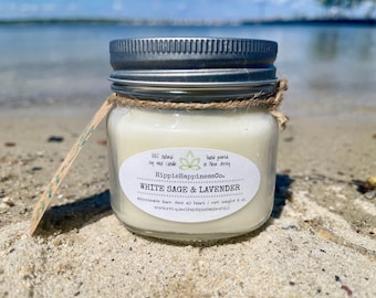 White Sage and Lavender Soy Wax Candle | All-Natural Soy Wax Candle | 8 oz Mason Jar Candle | 100% Natural Soy Wax Candle