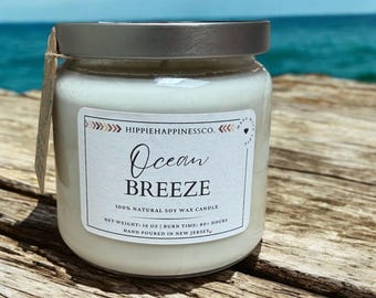 Ocean Breeze Scented Soy Wax Candle | 16 oz Apothecary Jar