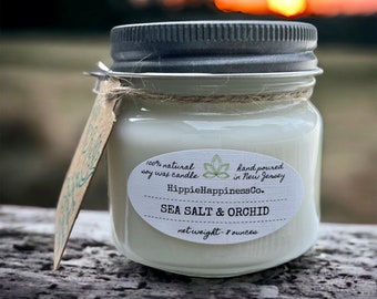 Sea Salt Orchid Soy Wax Candle | 8 oz Mason Jar | All-Natural Hand Poured