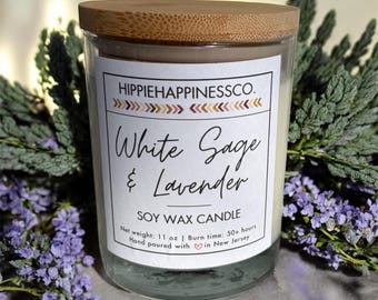 White Sage Lavender Soy Wax Candle | 11 oz Jar, Herbal Apothecary Scent