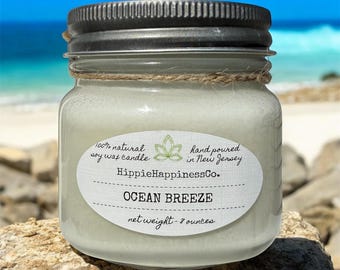 Ocean Breeze Soy Wax Candle | 8 oz All-Natural Mason Jar Candle