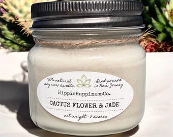 Cactus Flower & Jade Soy Wax Candle | 8 oz Mason Jar