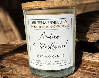 Amber Driftwood Soy Wax Candle | 11 oz Jar, Earthy Sandalwood Musk Scent