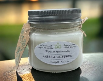 Amber & Driftwood Soy Wax Candle | All-Natural, 8 oz