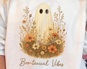 Blommig spöke Halloween SVG, Boo-taniska vibbar PNG (digital nedladdning)