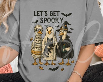 Let’s Get Spooky SVG PNG, Halloween Goose SVG, Witch Ghost Mummy Goose, Spooky Goose Design, Funny Halloween Cricut Cut File