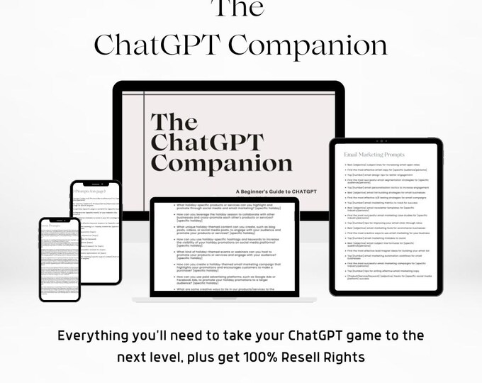 The ChatGPT Companion, Master Resell Rights, Done For You Digital Product, MRR Product, Instant Download, ChatGPT Prompts, Email Marketing
