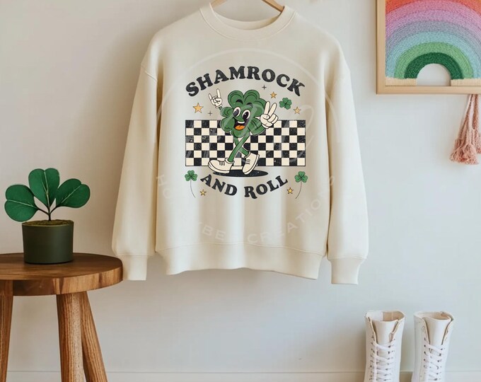 Shamrock And Roll St Patricks Day Shirt Design, St Patricks Day Png, Four Leaf Clover Png, Lucky Png, Retro St Patricks, Funny St Patricks