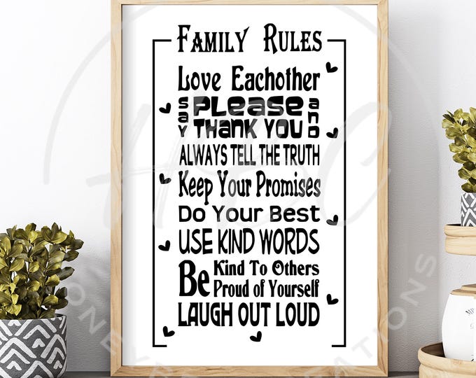 Family Rules Svg, Family Svg, Mom Life Svg, Family House Sign, Downloadable Prints, Heart Svg, Affirmations, Mom Svg, Dad Svg, Love Svg