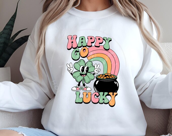 Happy Go Lucky Four Leaf Clover Pot Of Gold Digital Design, Instant Download, Digital Print Design, St Patricks Day Png, Saint Patricks Day