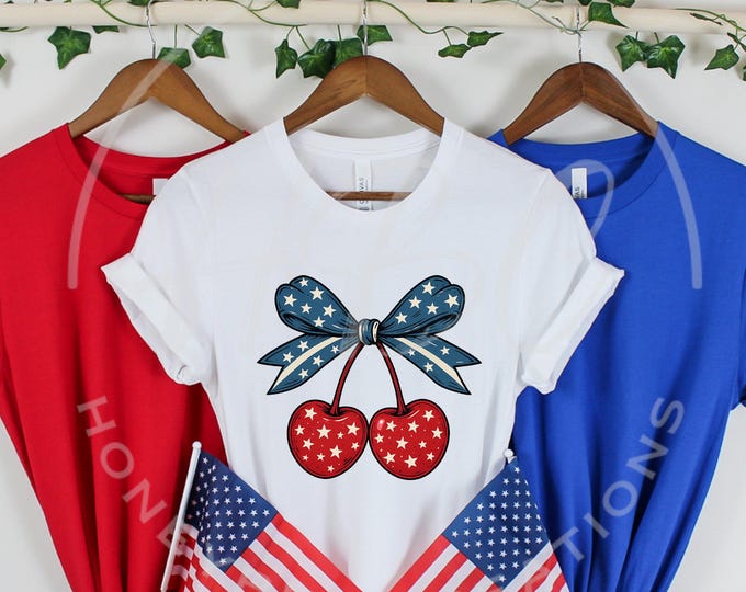 American Cherries Svg, American Coquette Bow Svg, Patriotic Svg, Fourth Of July Svg, 4th Of July Svg, Cherry Shirt Png, Coquette Shirt Svg