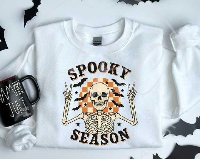 Retro Checkered Spooky Season Png, Skeleton Png, Halloween Shirt Svg, Spooky Season, Skeleton Shirt Png, Vintage Halloween Png, Fall Svg
