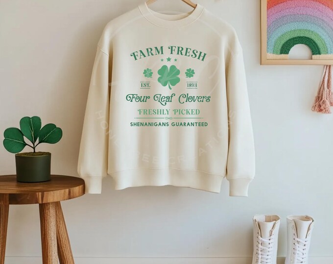 Farm Fresh Four Leaf Clovers Digital Design, Instant Download, St Patricks Day Png, DTF Transfer Designs, Digital Prints Design, Shenanigans