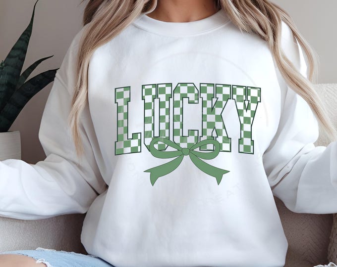 Varsity Checkered Lucky St Patrick's Day Coquette Png, St Patricks Day Png, Lucky Png, St Patrick, St Pattys Day Png, Retro St Patrick Day