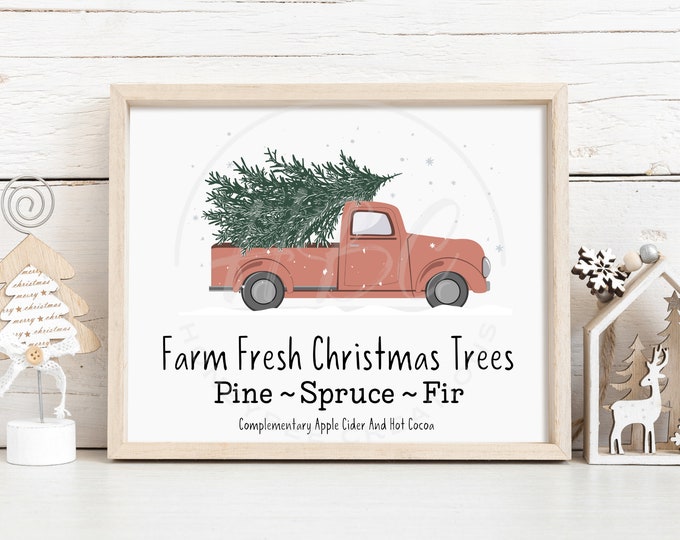 Farm Fresh Christmas Trees Svg, Door Hanger Svg, Welcome Svg, Red Truck Svg, Christmas Tree Svg, Christmas Clipart, Tis The Season Png