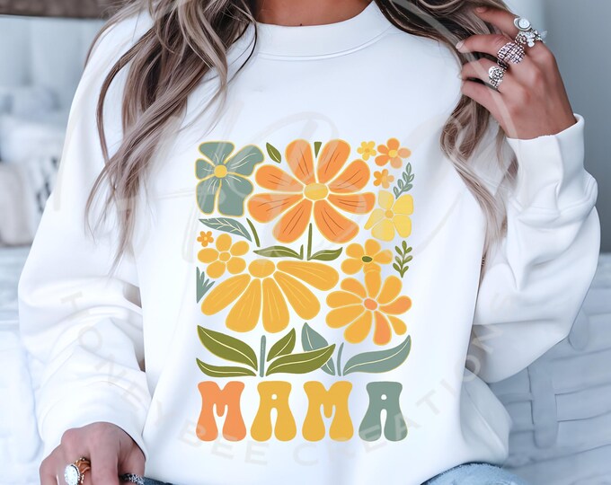 Retro Floral Mama Png, Floral Mama Svg, Boho Floral Mama Png, Mothers Day Svg, Floral Mom Png, Mama Sweatshirt Sublimation Designs, Mom Svg