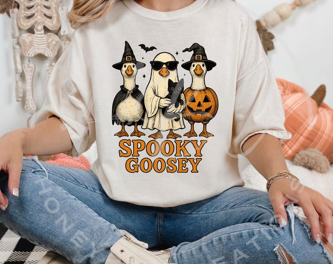 Skooky Goosey Svg, Halloween Shirt Svg, Silly Goose, Spooky Season, Pumpkin Svg, Goose Svg, Witch Hat, Sublimation Designs, Goose Shirt Svg