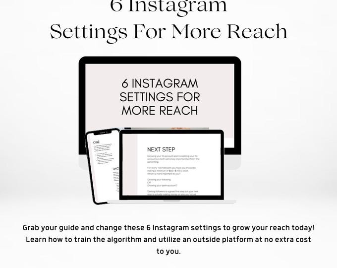 6 Instagram Settings For More Reach Guide, Instagram Growth Secrets, Social Media Growth, Instant Download, PDF Download, Content Creation