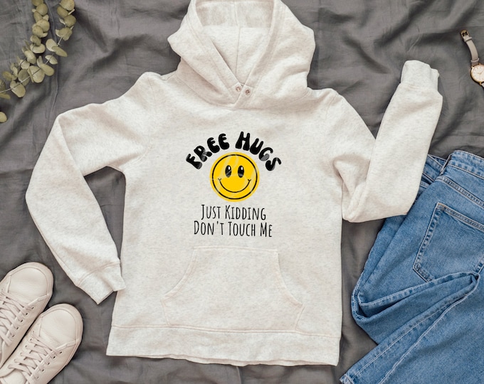 Free Hugs Just Kidding Don't Touch Me Svg, Smiley Face Svg, Sarcastic Svg, Retro Smiley Face Png, Sarcastic Png, Sassy, Mental Health, Funny