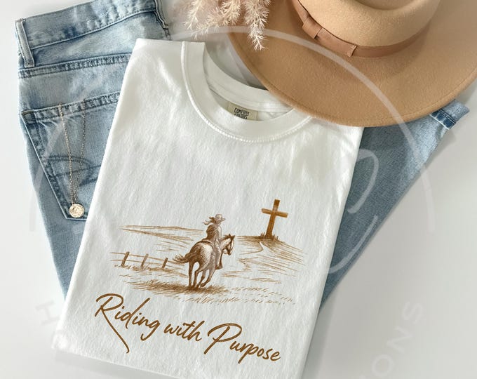 Riding With Purpose Svg, Western Cowgirl Svg, Christian Svg, Horse Svg, Western T Shirt Designs, Cowgirl Shirt, Cross Svg, Western Wall Art