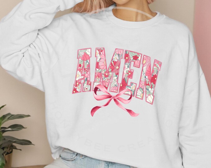 Watercolor Amen Flowers Png, Easter Png, Amen Coquette Bow Png, Retro Easter Png, Christian Easter Png, Christian Shirts Png, Christian Png