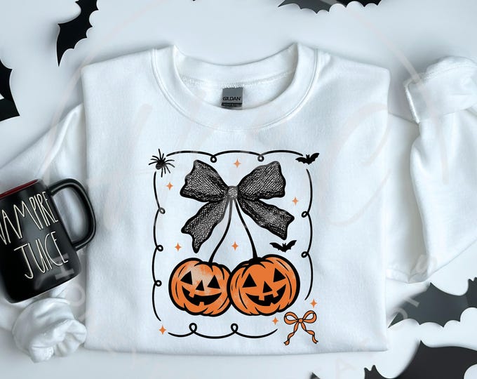 Pumpkin Cherries Png, Halloween Coquette Bow Png, Pumpkin Svg, Spooky Season Shirt Svg, Halloween Svg Files, Bow Png, Cute Pumpkin Png