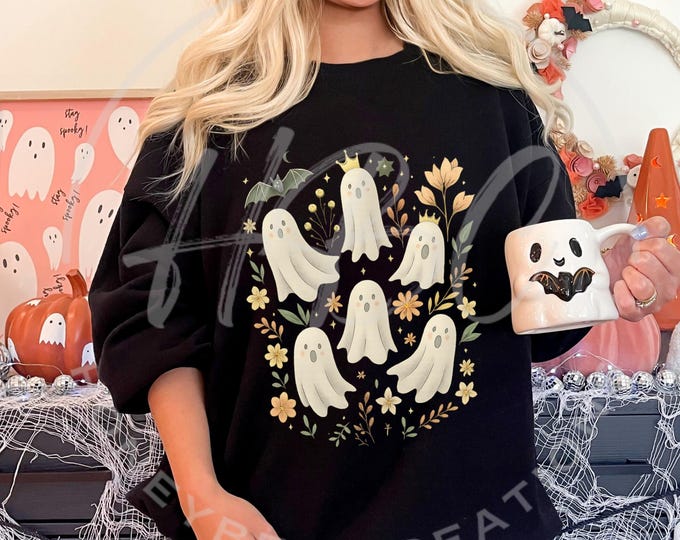 Cute Ghost Png, Vintage Halloween Ghost, Halloween Shirt Png, Boo Ghost Shirt Svg, Coquette Ghost Svg, Girly Halloween Png, Floral Halloween
